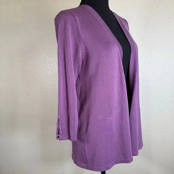 NWT Lety & Me Open-Front 3/4 Sleeves Back Detail Stitch Fix Purple Cardigan M - Picture 3 of 11